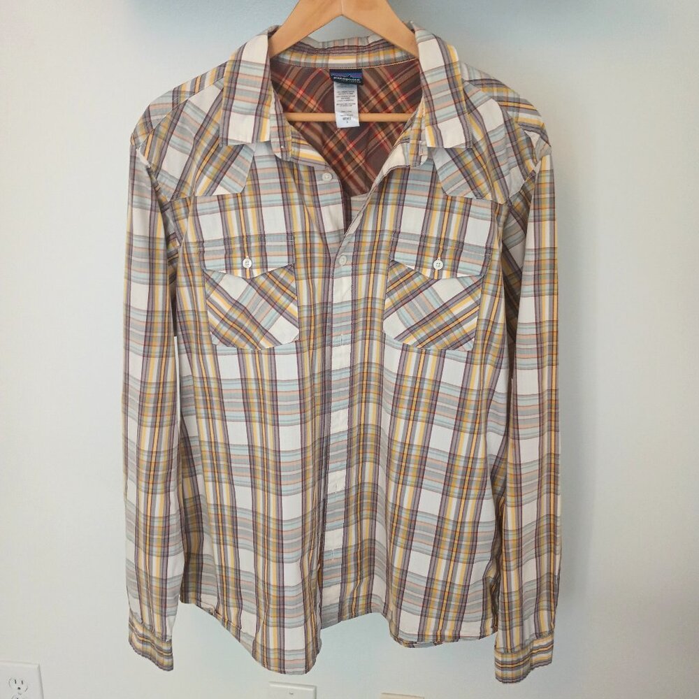 Men's Patagonia Long Sleeve Organic Cotton Plaid Outdoors button up Shirt Large